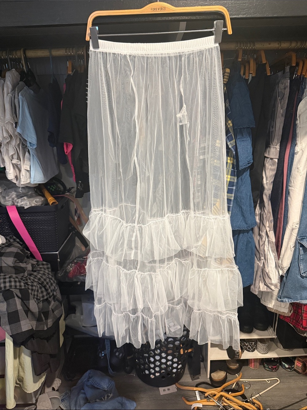 Forever Young White Sheer Ruffled Tier Maxi Skirt